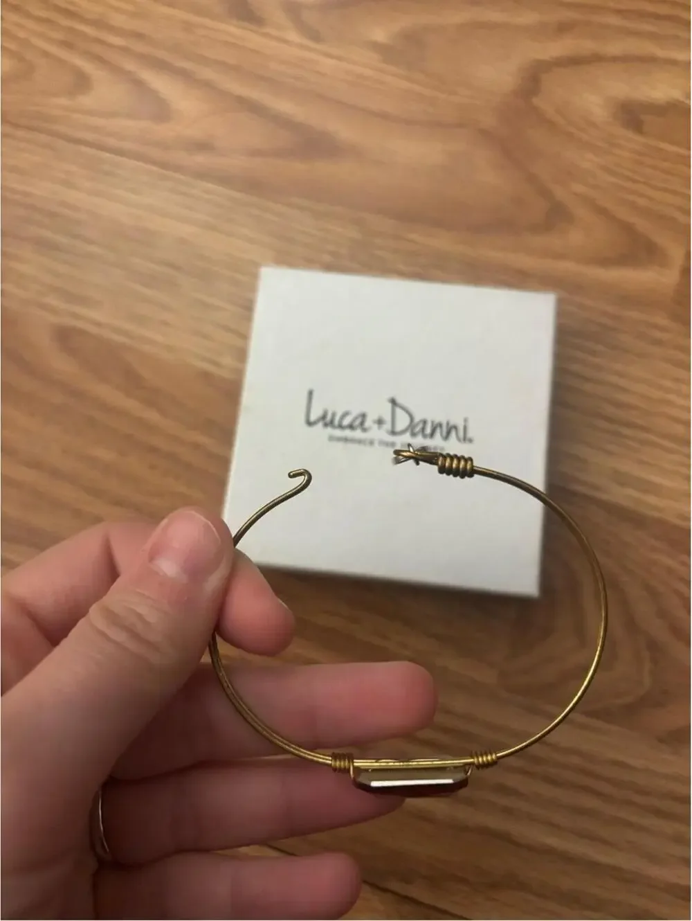 Luca + Danni Dylan Bangle Gold Wire Bracelet with Red Crystal Bead
